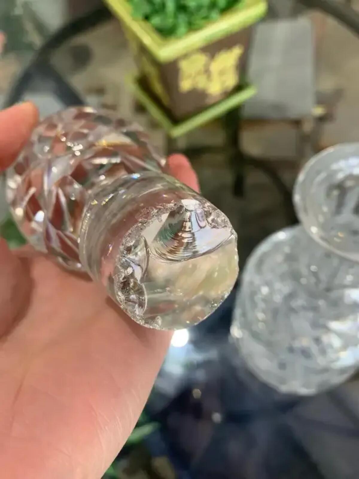 Pinwheel Crystal Decanter - minor chipping on stopper
