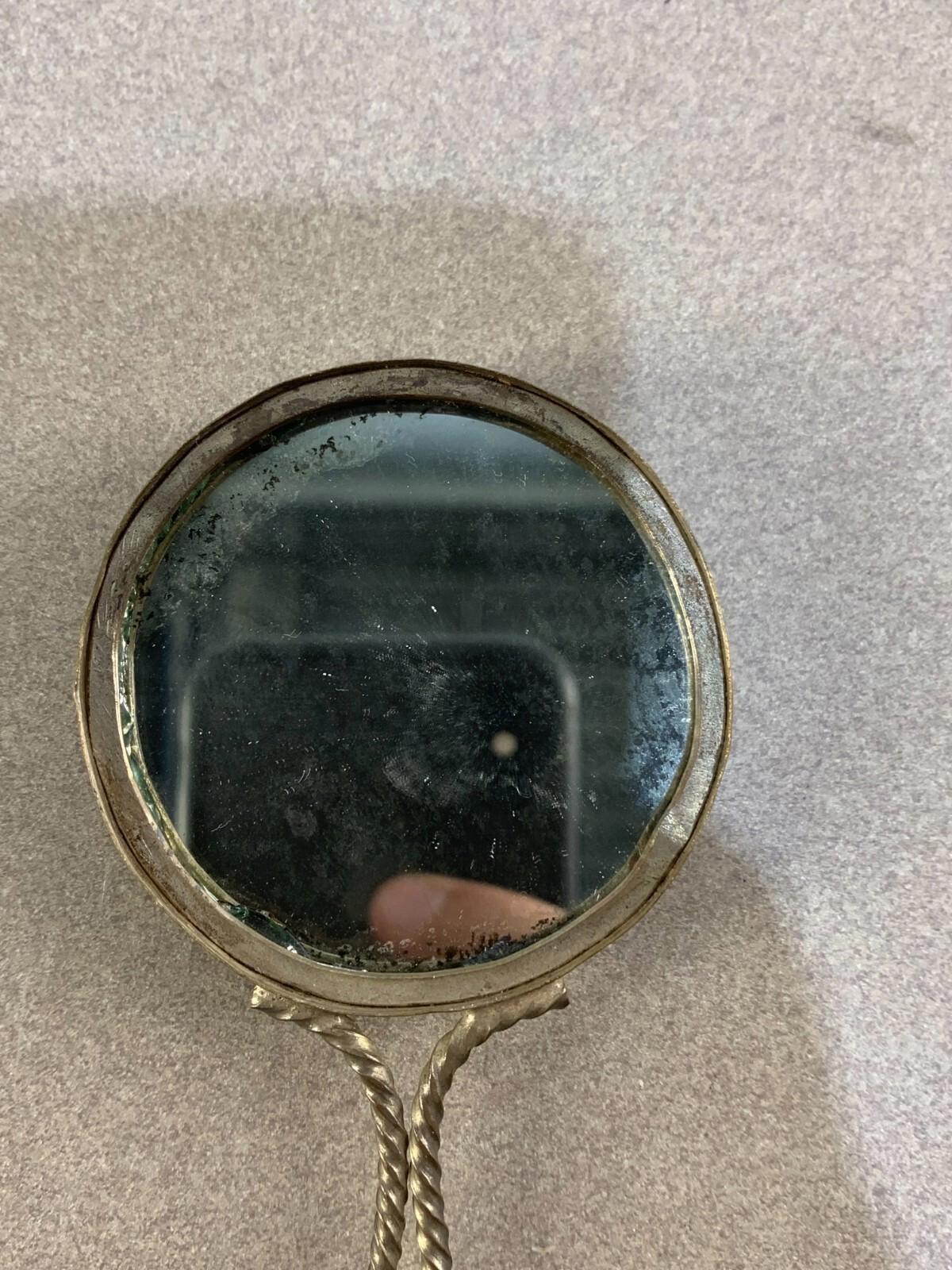 Antique Jewellery Hand Painted Mother of Pearl Jewelry Vintage Silver Mirror