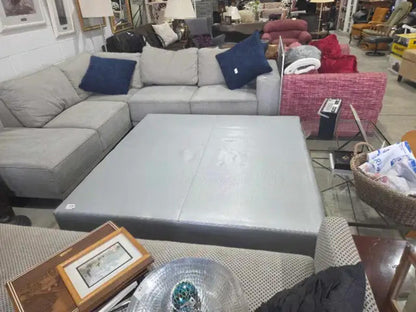 Extra Large Silver Leather Ottoman - 5x5ft