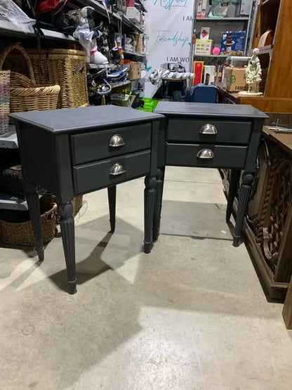 Set of 2 Matte Grey Bedsides with Silver Hardware