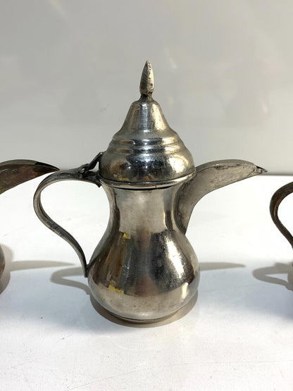 Lot of 3 Dallah Arabic Middle Eastern Antique Silver Plate Tea Coffee Pot Qahwa