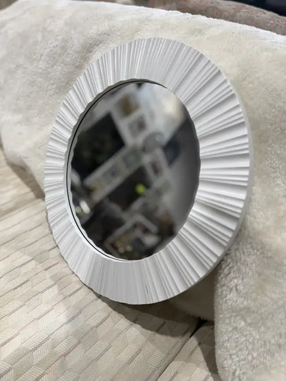 Round White Textured Hanging Mirror