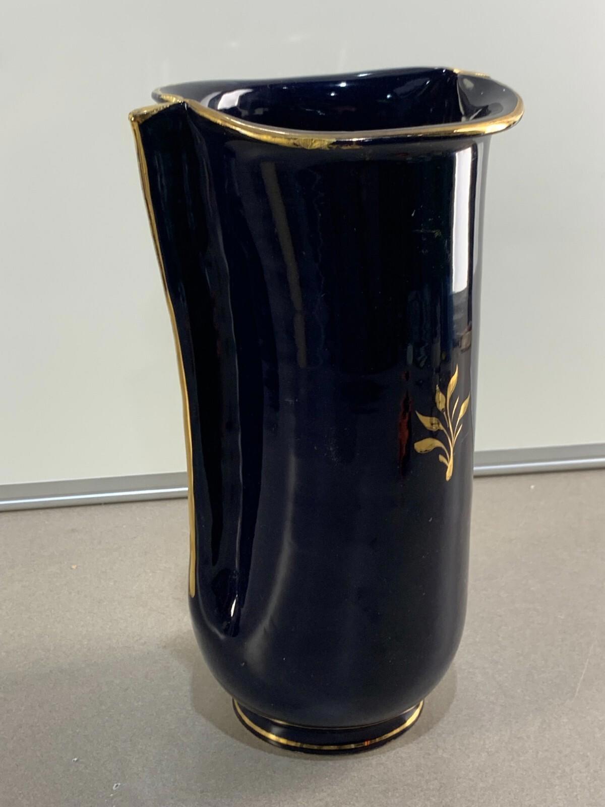 Vase vintage bleu cobalt peint à la main, fabriqué en Italie
