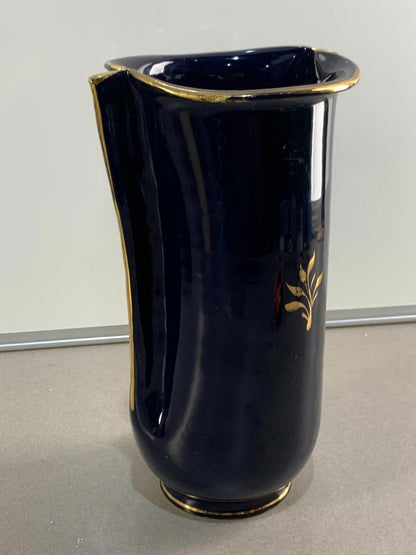 Vintage cobalt blue vase hand-painted, made in Italy