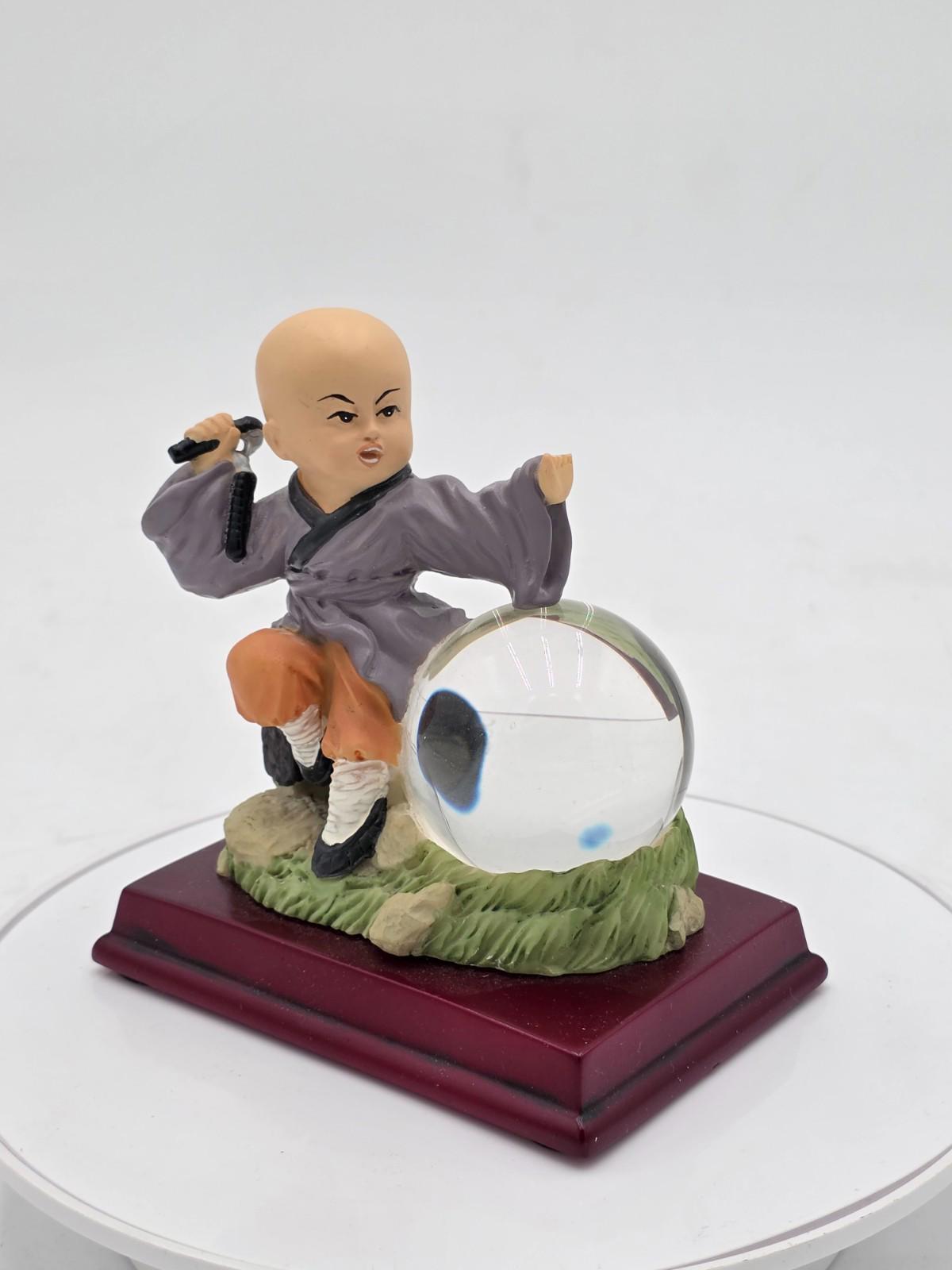 Shaolin Little Monk Kung Fu Boy Resin Figurine with Crystal Ball