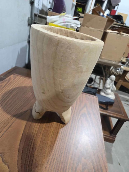 Carved Wooden Planter Bowl