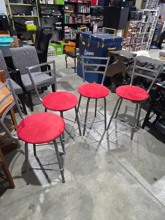 Metal/Red Padded 24" Swivel Bar Stools (4)