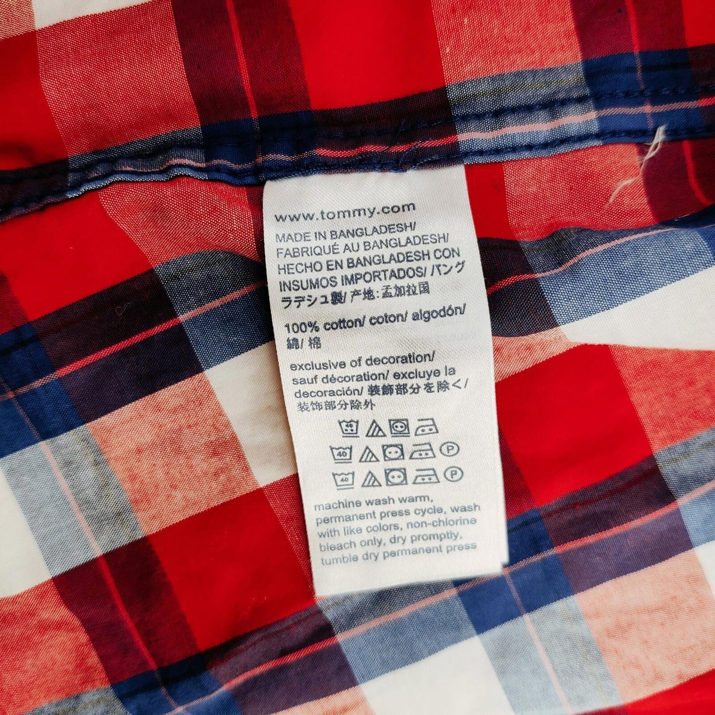 NWT Tommy Hilfiger Youth Button Down Blue and Red Plaid Shirt Size L (12-14)