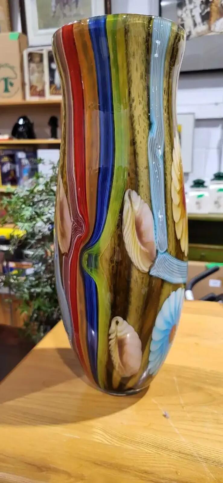 Multicoloured Murano Striped Art Glass Vase