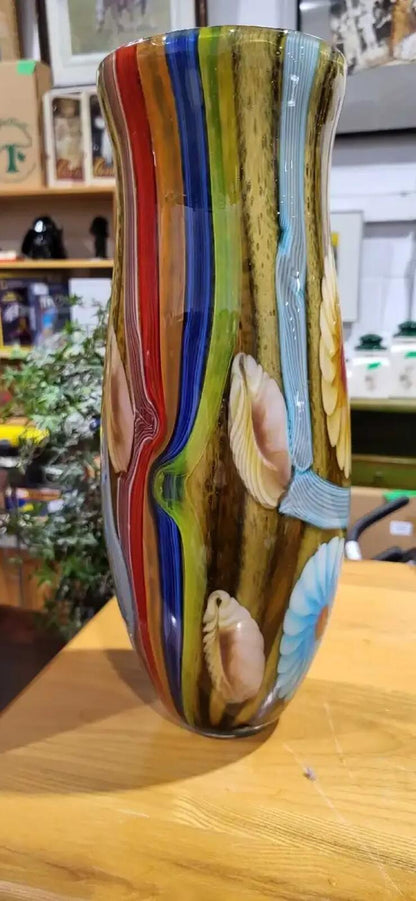 Multicoloured Murano Striped Art Glass Vase