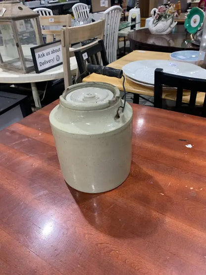 Vintage Crock Jar with lid and handle