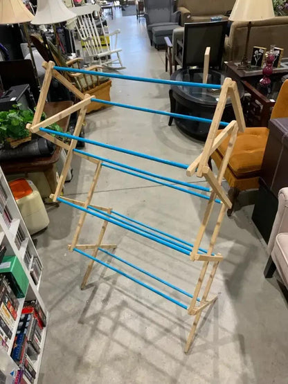4 Tier Wooden Collapsible Drying Rack with Blue