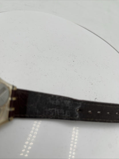 Vintage Swatch Swiss Quartz Watch with Leather Strap — Rare Collectible