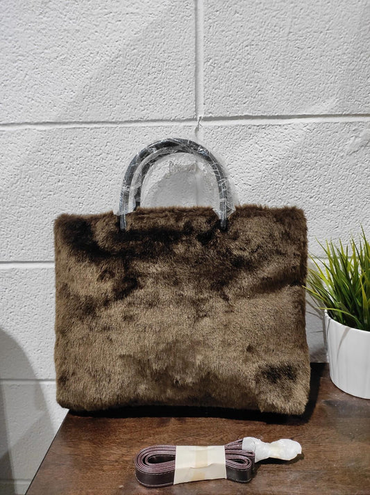 Jendi Collection Hand Bag Tote Fur Brown