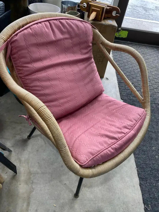 Wicker Chair with Pink Cushions
