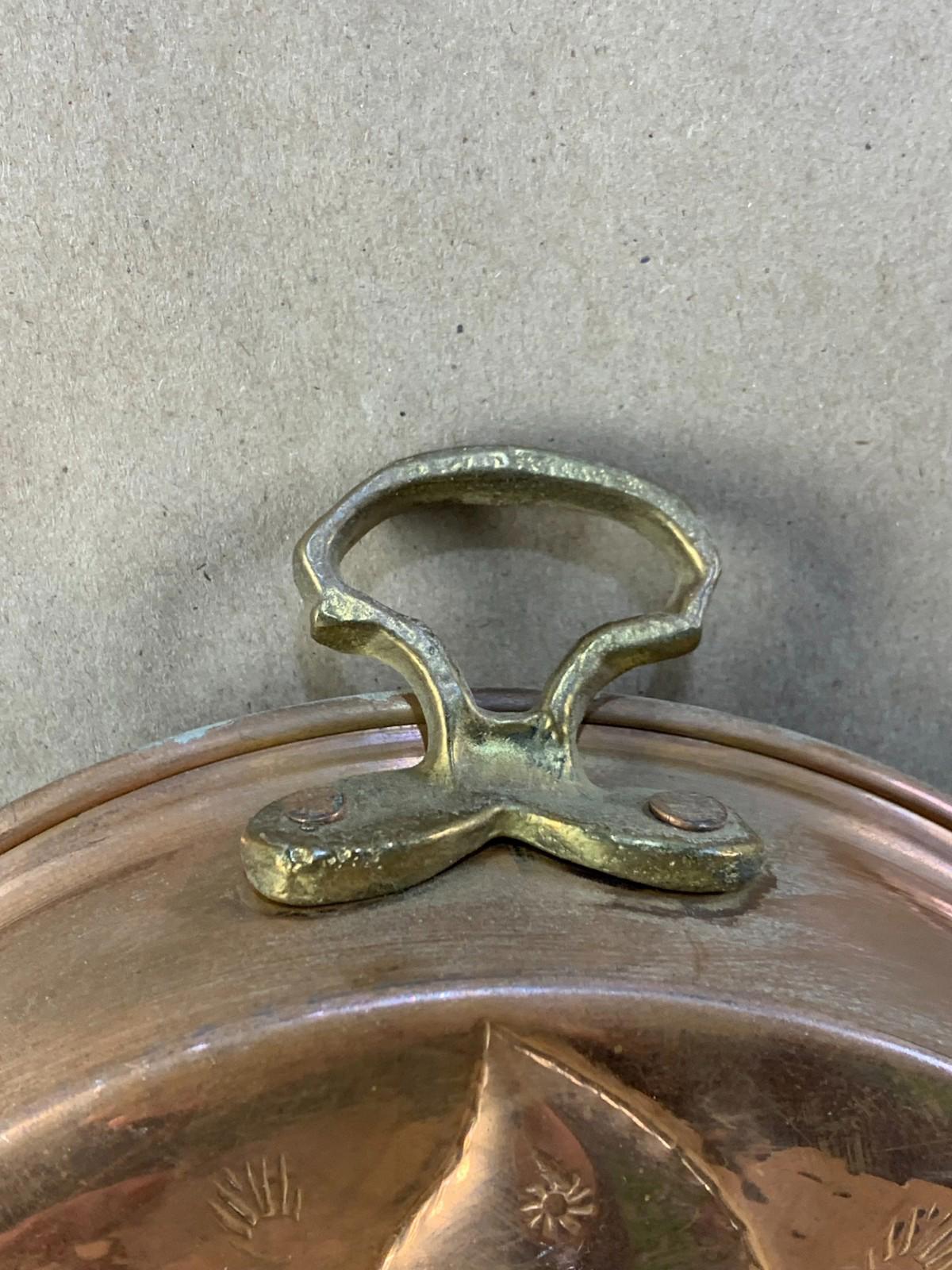Antique Vintage Copper Mold Tin Lined  Brass Handles Sunshine Design Hand Forged