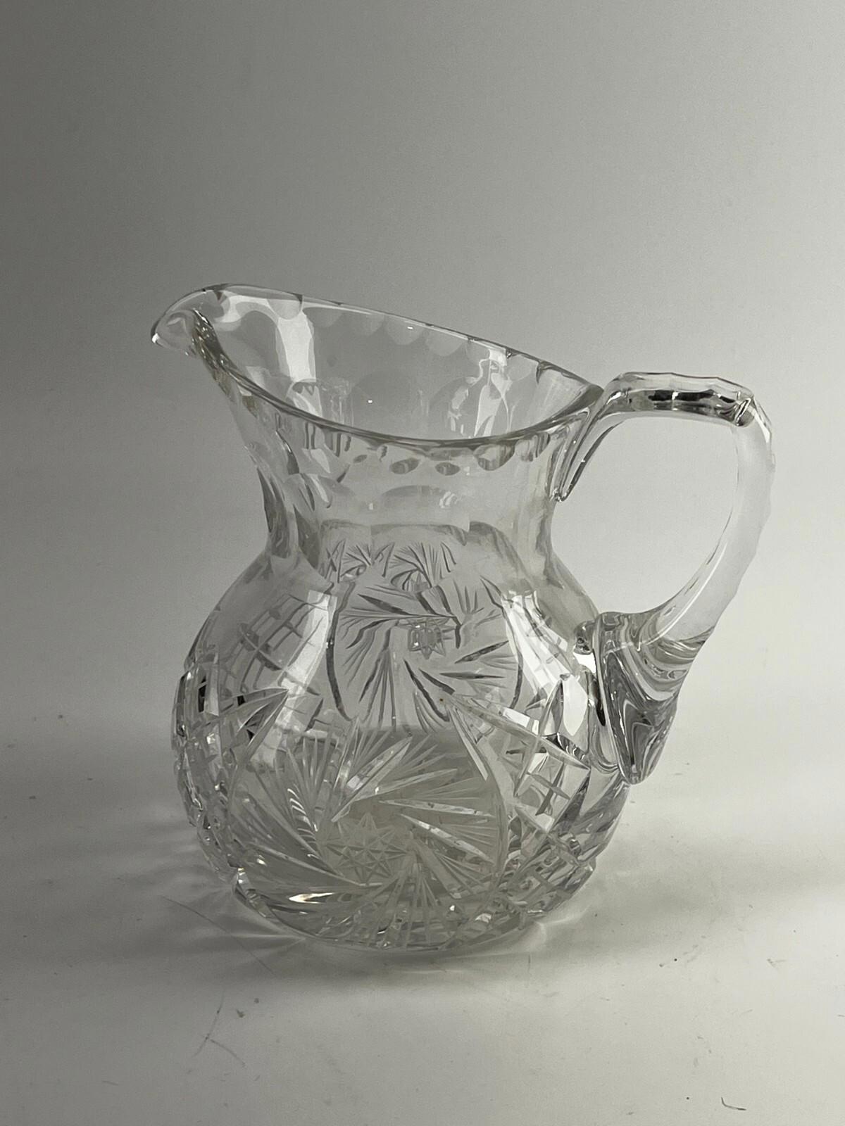 Vtg Cut Glass Pinwheel Thumbprint Crystal Pitcher