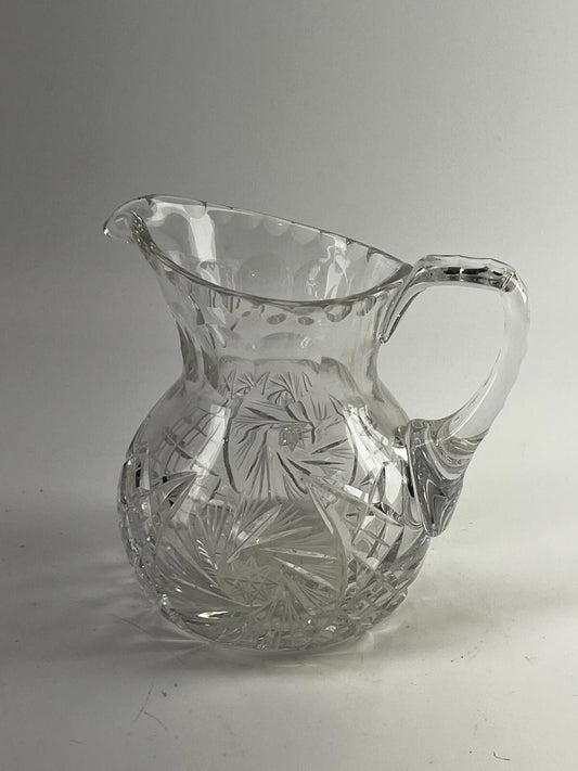 Vtg Cut Glass Pinwheel Thumbprint Crystal Pitcher