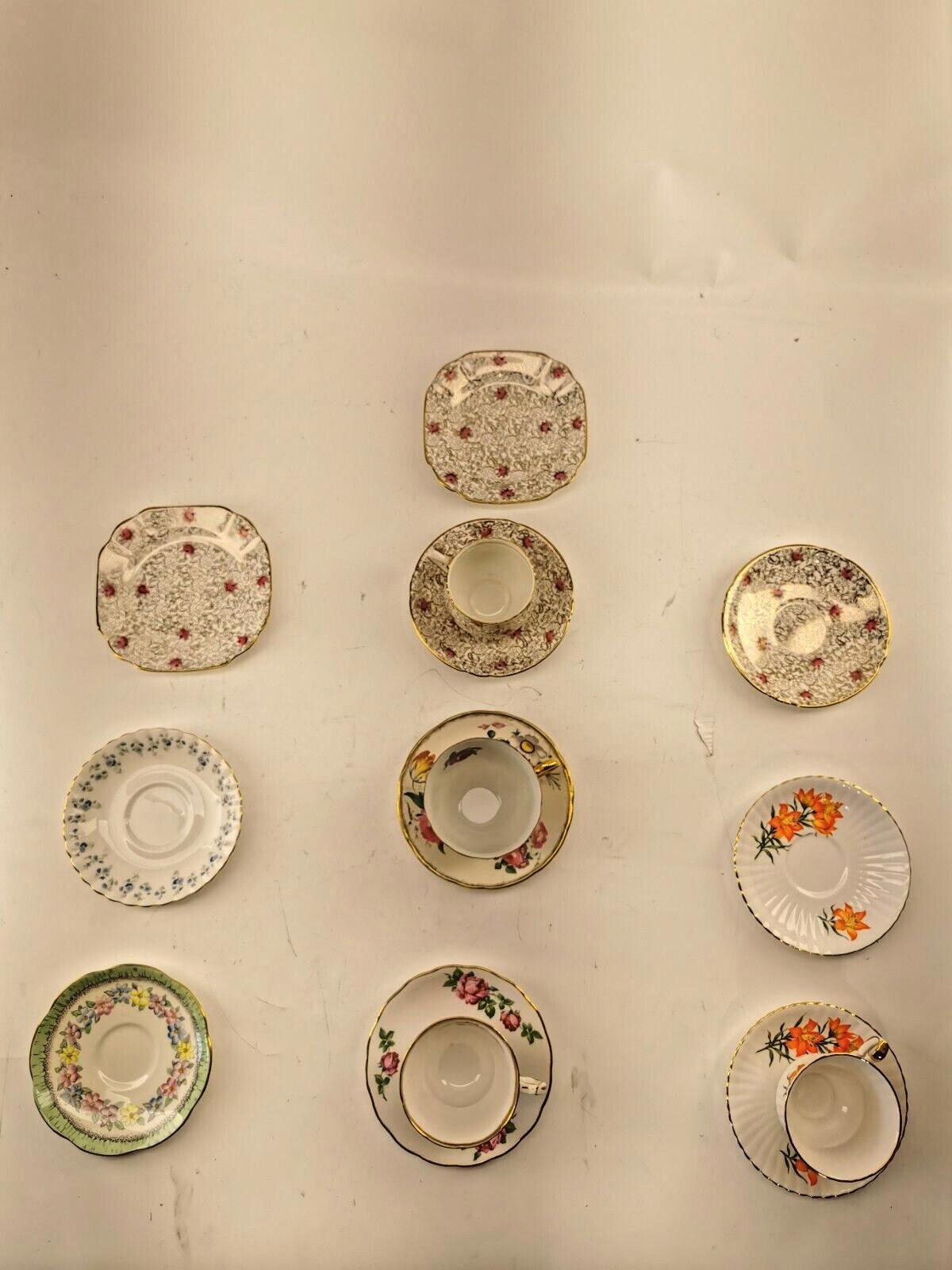 Assorted bone china set 4 cups and 10 saucers. Made in England/Japan/China