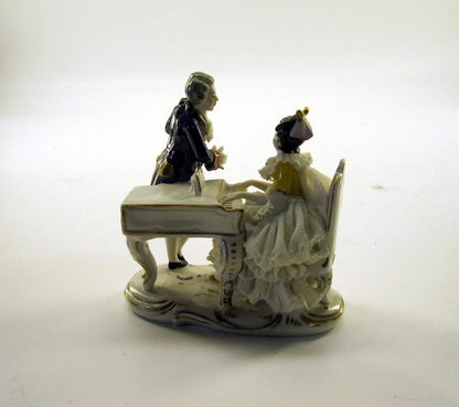 Vintage Germany Woman Playing Piano with Man Porcelain Figurine Germany