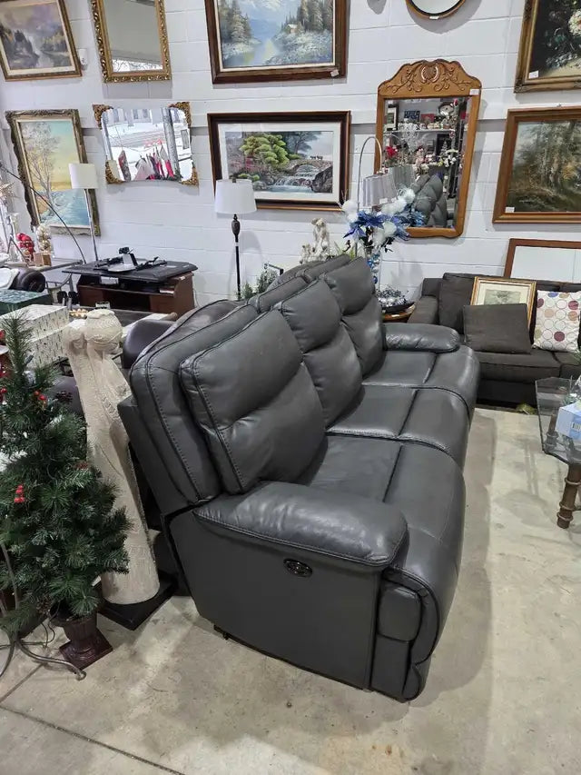 Grey Faux Leather Power Reclining Sofa