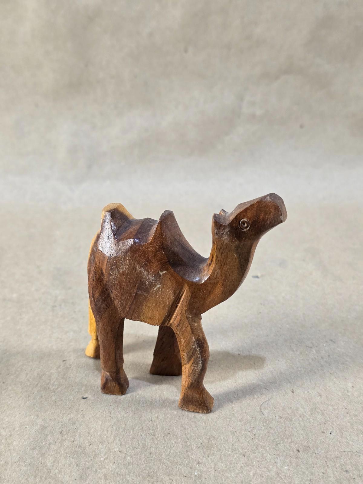 Vintage Egyptian Medium Wood Camel Hand Carved Animal Figurine 4" X 3"