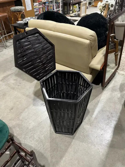 Dark Rattan Basket with Lid