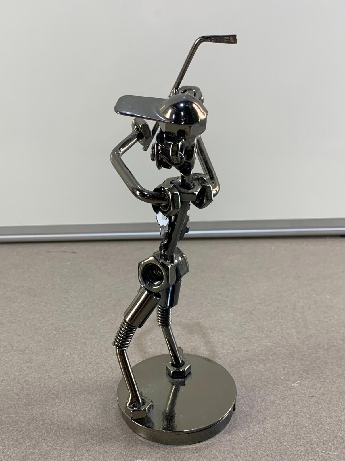Nuts and Bolts Sculpture Playing Sports Handmade Figurine