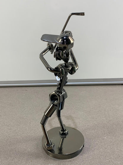 Nuts and Bolts Sculpture Playing Sports Handmade Figurine