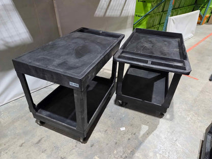 ULINE black 2-shelf utility carts on wheels