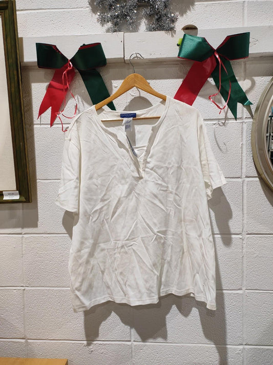 Karen Scott White Short Sleeve 100% Cotton V-Neck Henley Shirt 3X