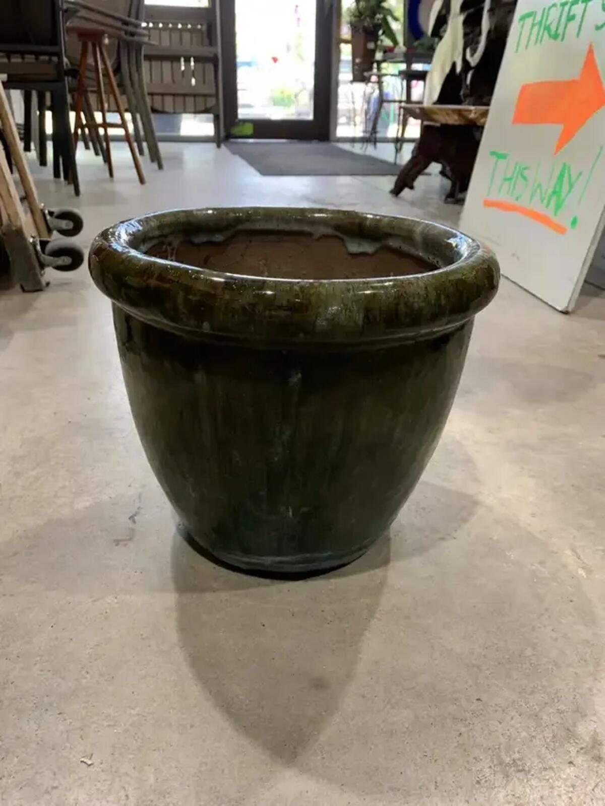 Medium Green Ceramic Glazed Garden Planter
