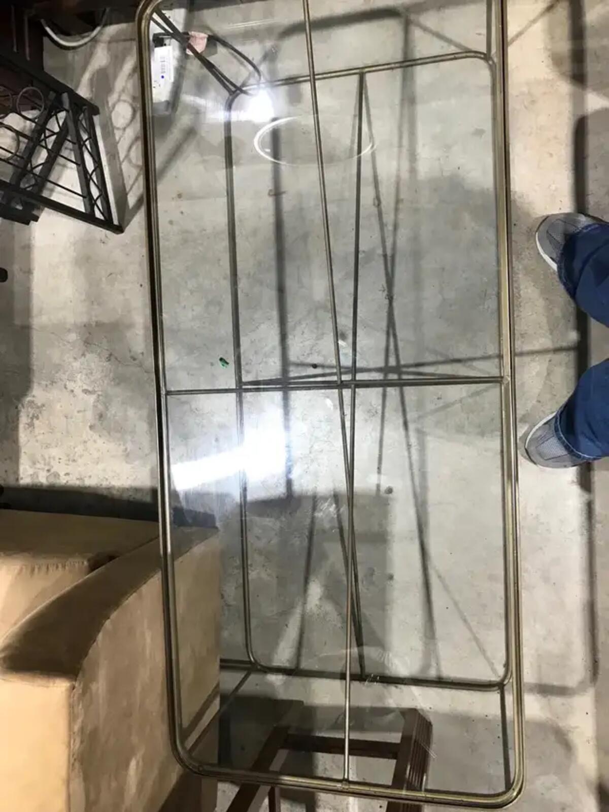 Glass Coffee Table with Gold Trim Industrial Style