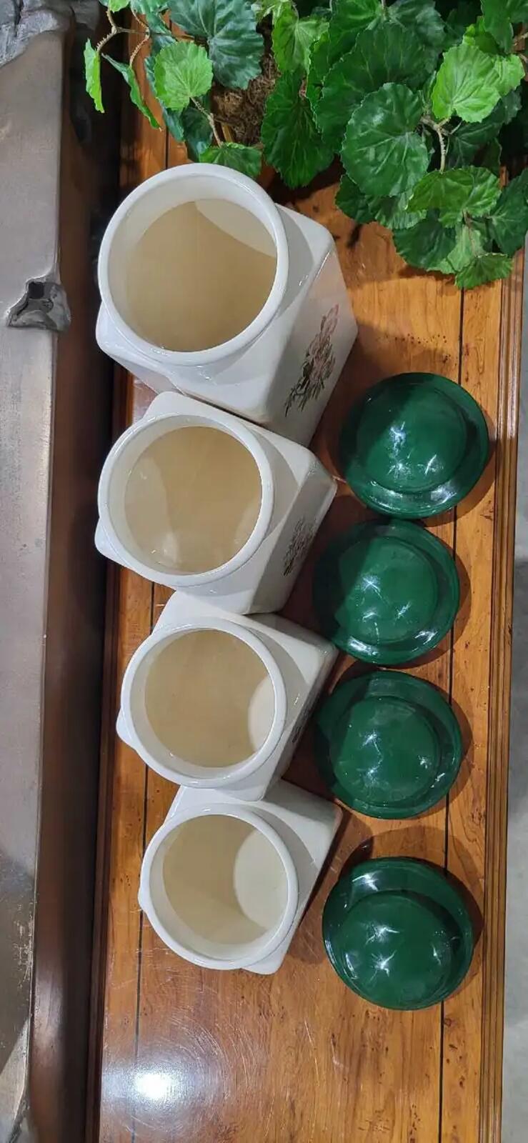 Floral Ceramic Canisters with Green Lids - Set of 4
