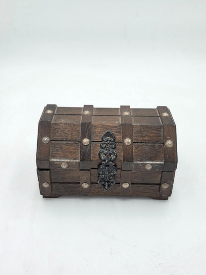Vintage Wooden Treasure Chest Jewelry Trinket Box
