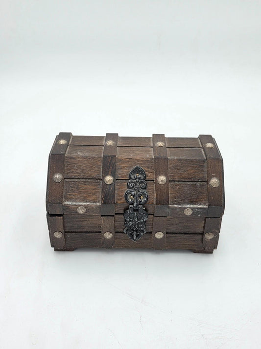 Vintage Wooden Treasure Chest Jewelry Trinket Box