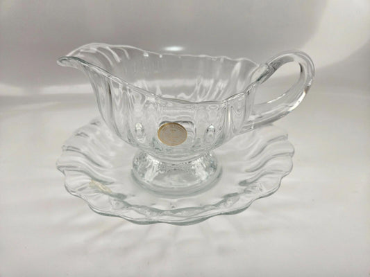 Handcrafted Crystal Glass Athens Sauce Boat w/ Ladle and Plate
