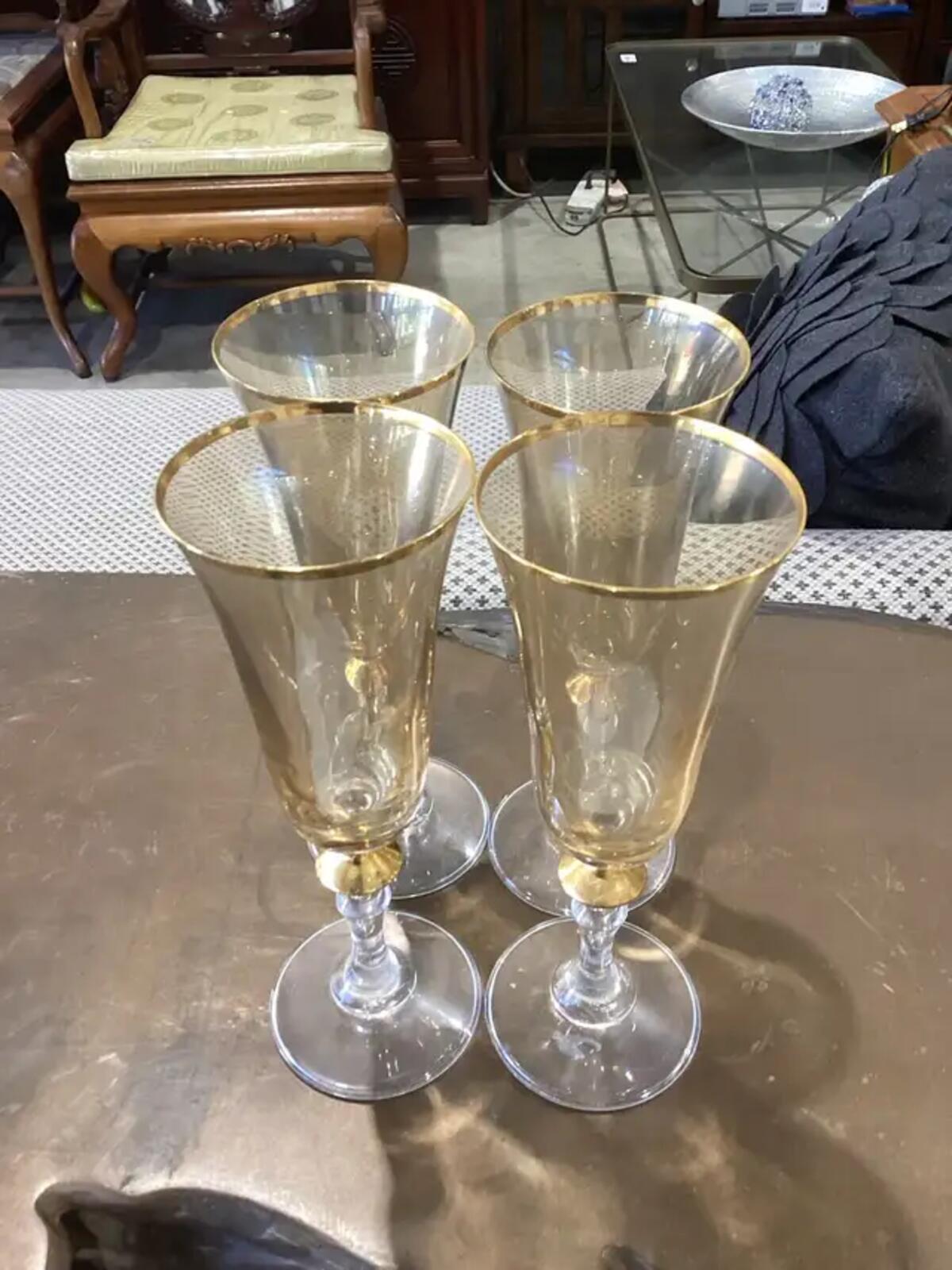 Gold Rimmed Champagne Flutes - 4 Available