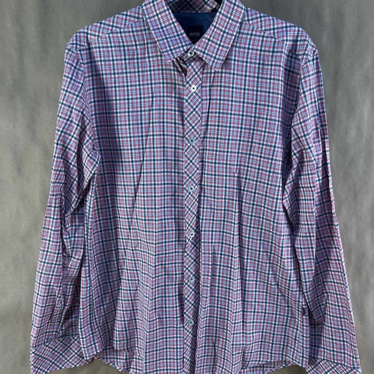 BOSS Men’s Purple Checkered Shirt (Size M)