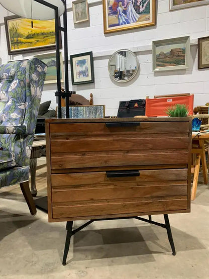Dark Wood 2 Draw Bedside Table