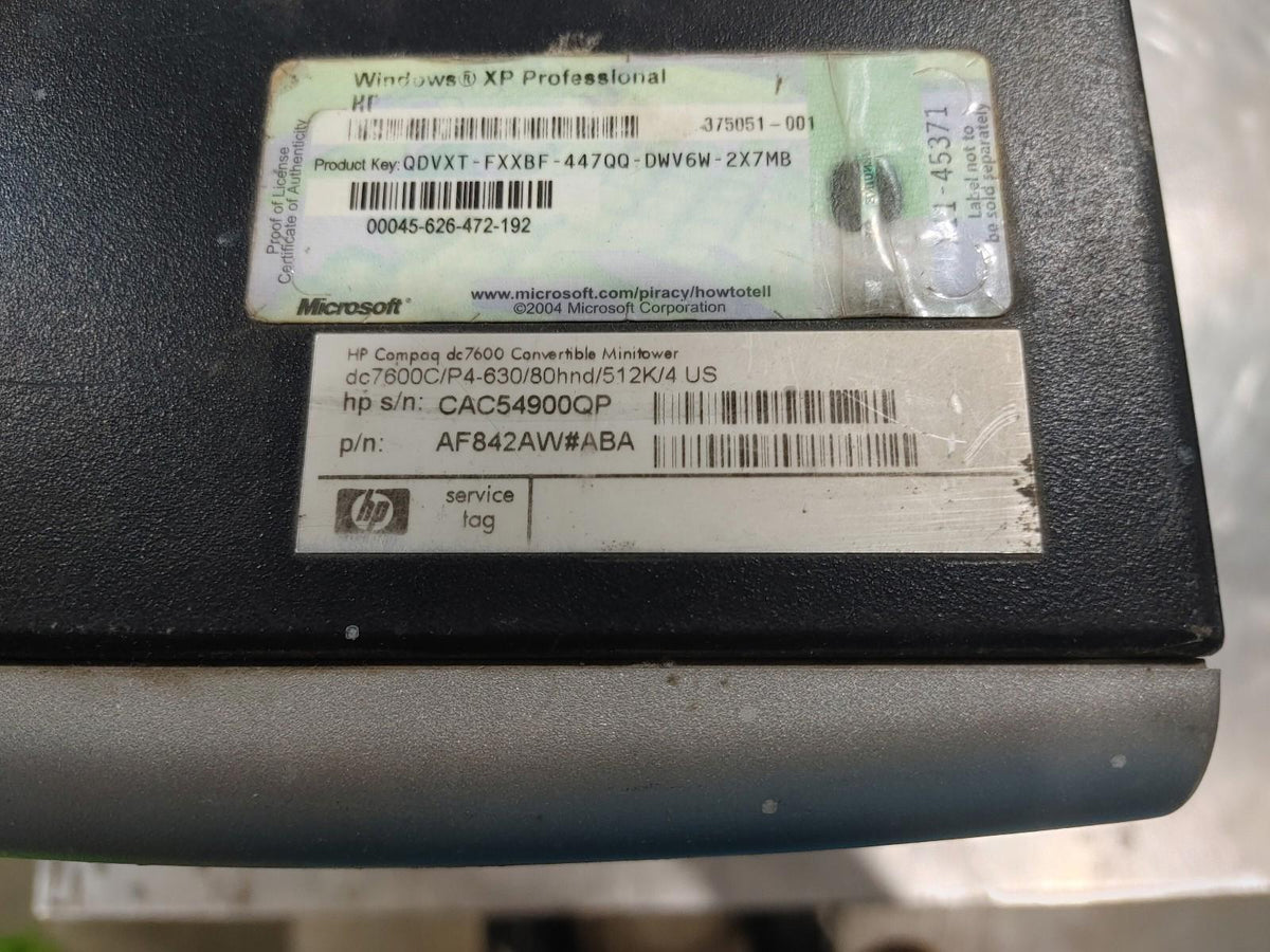 HP Compaq dc7600 Mini Tower 1GB RAM Unknown CPU No HDD No OS Power Tested - Fair