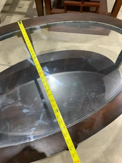 Wooden Oval Coffee Table with Glass insert