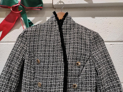 SHEIN Tall Plaid Pattern Double Breasted Tweed Blazer Size- S