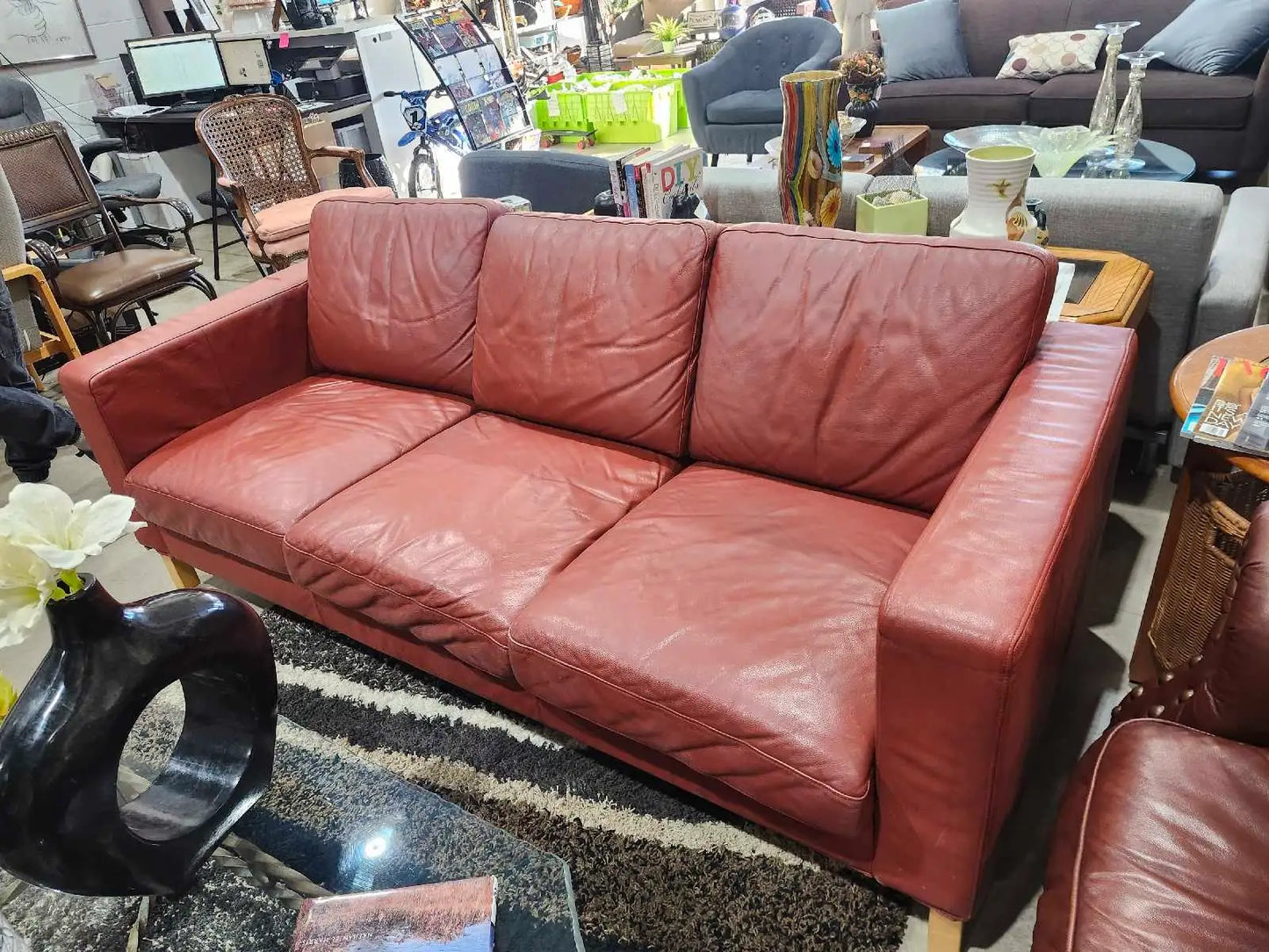 Vintage 100% Leather Ikea Karlanda Sofa