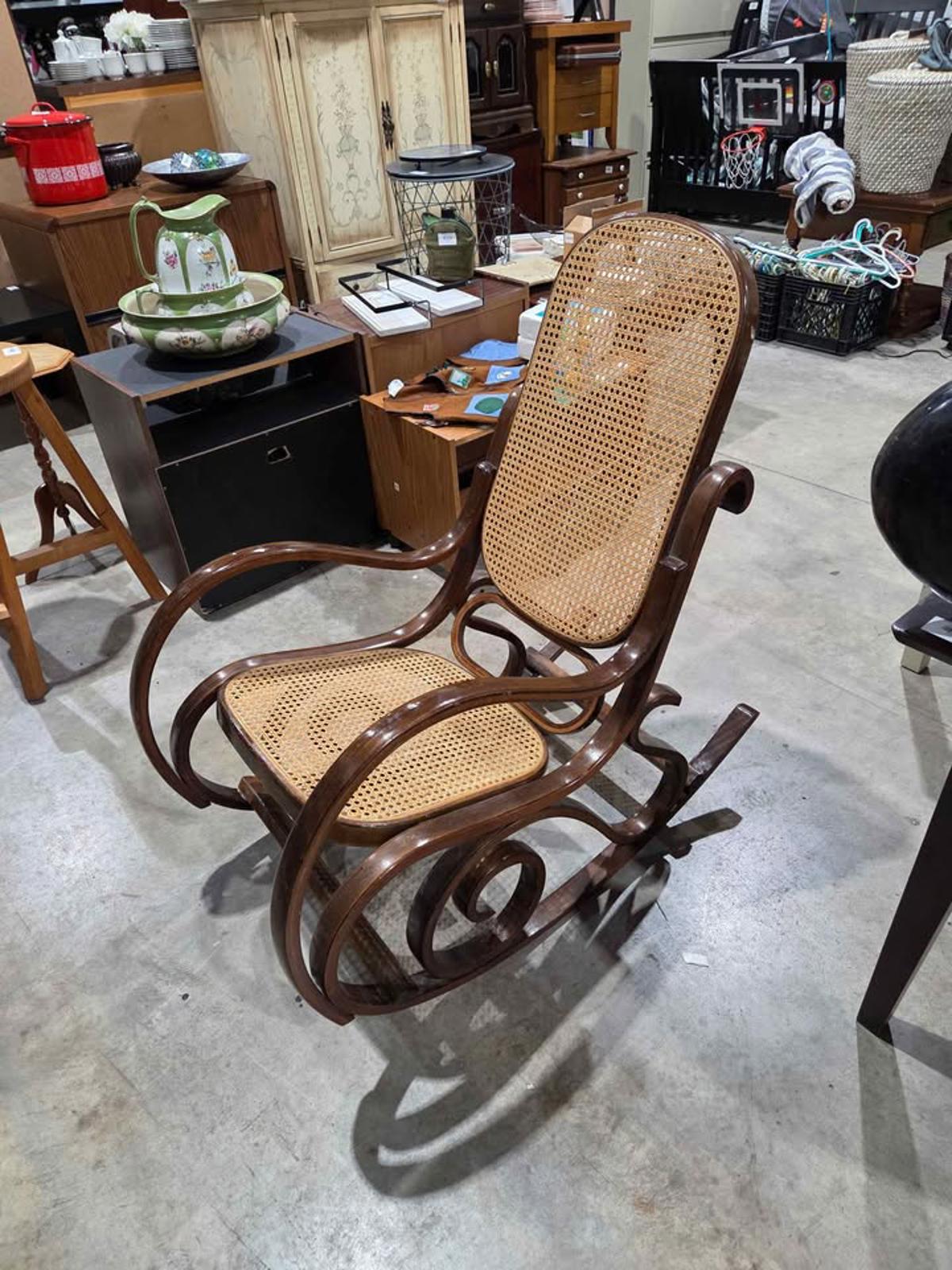 Vintage 1970s Bentwood Cane Rocking Chair