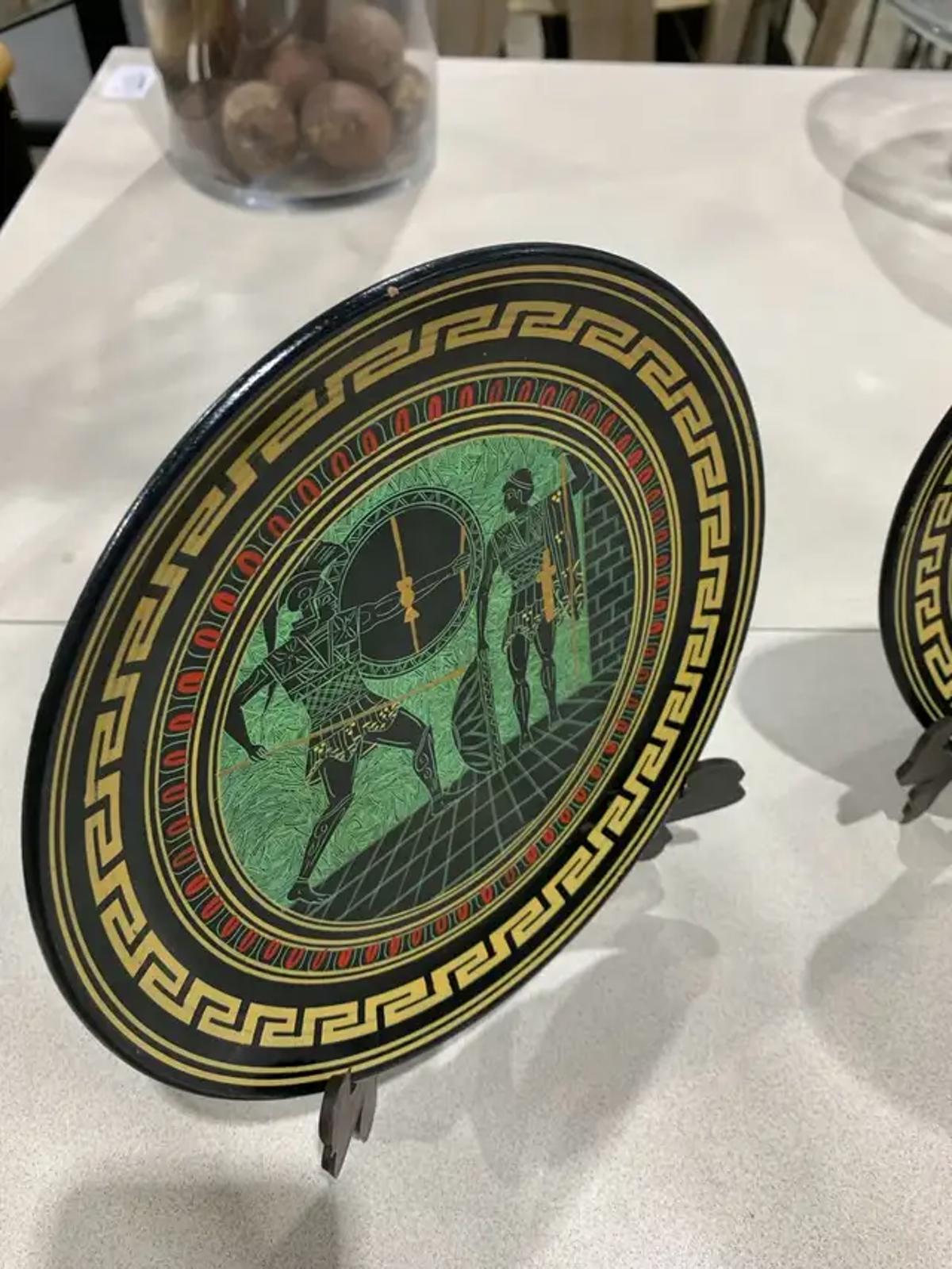 Greek Hand Painted Decorative Plates - pair