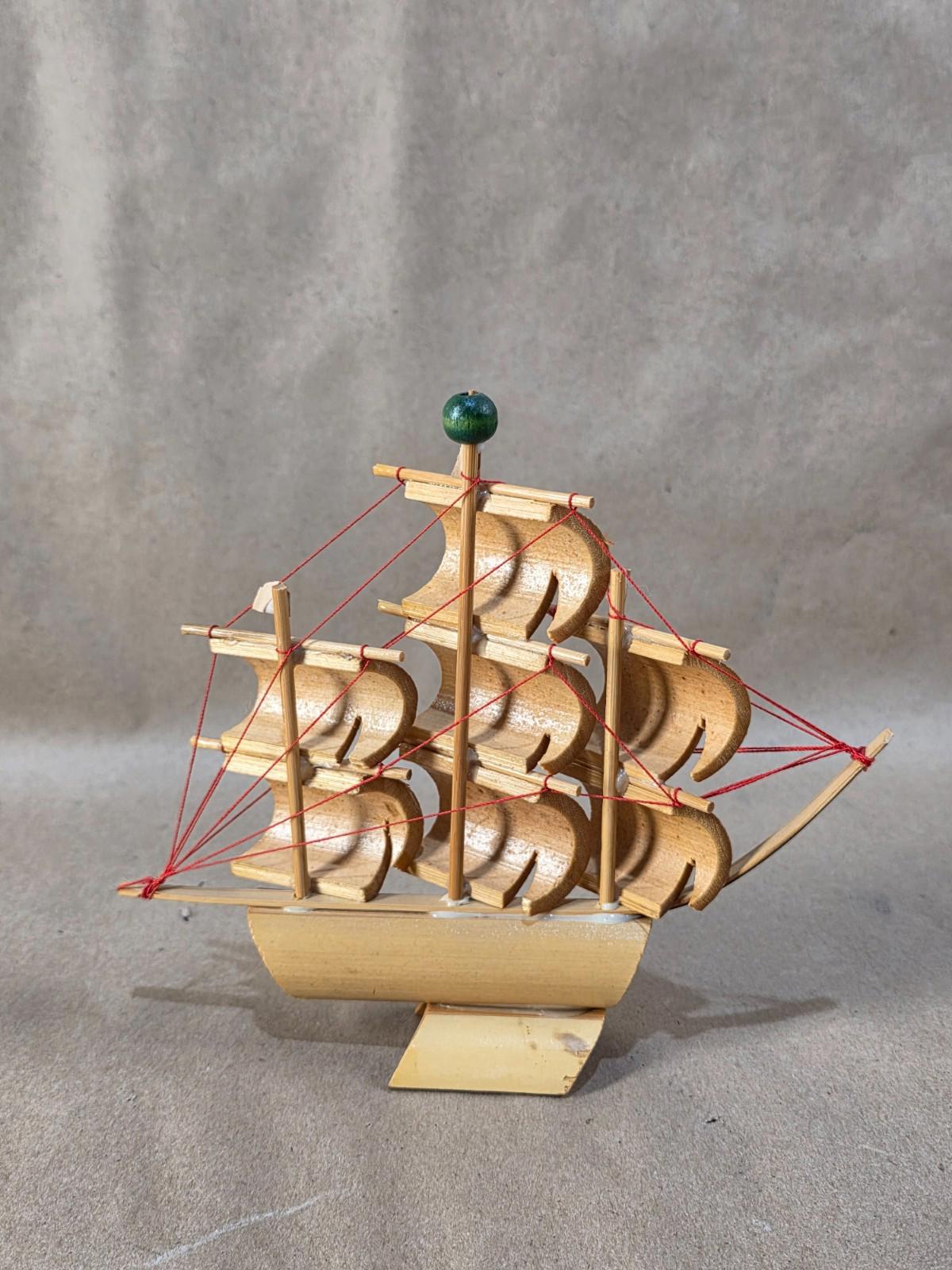 Vintage Bamboo Made Sail Boat Box Fluyt Ship - DARTMOUTH N. S.