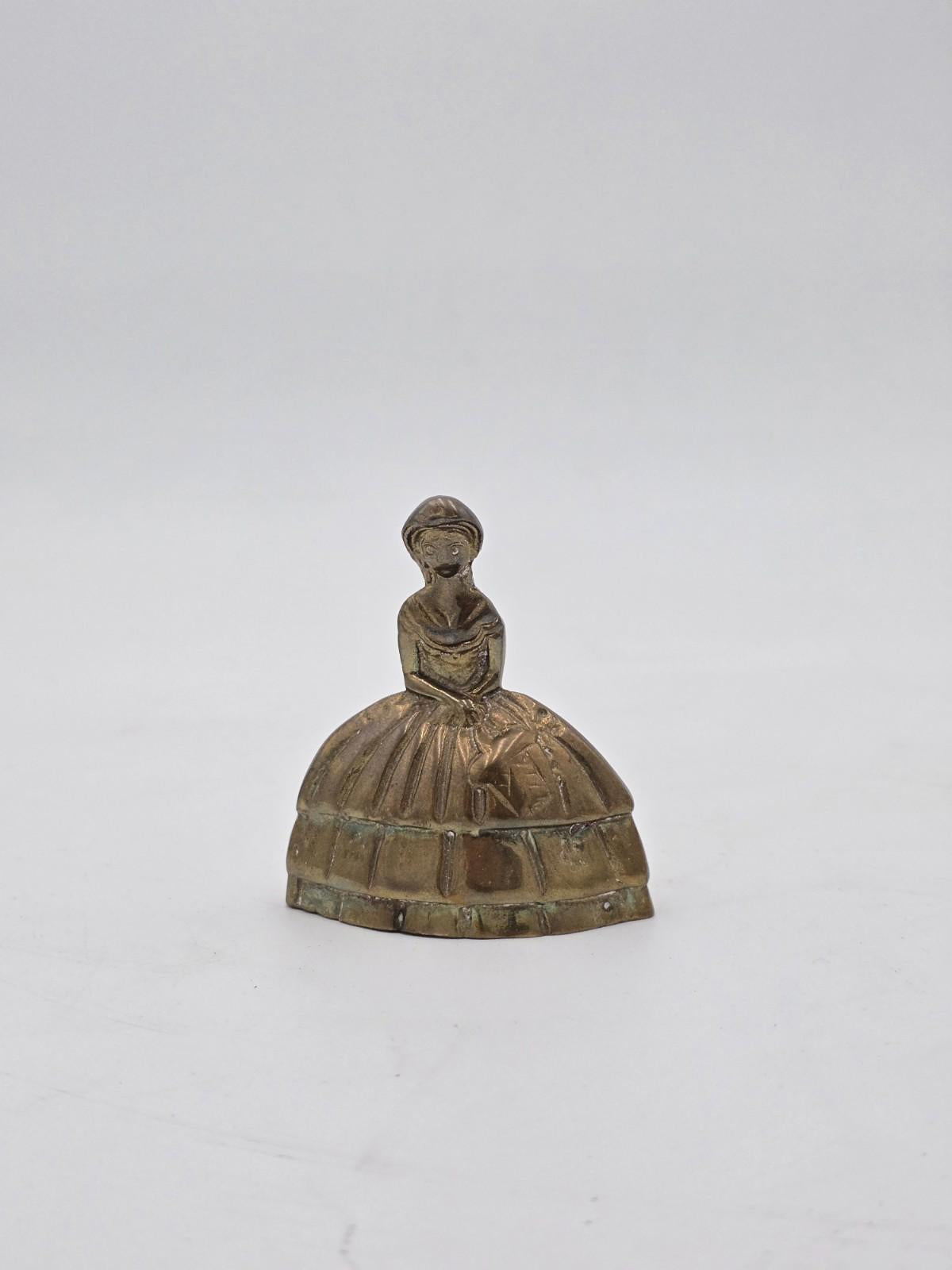 Vintage Brass Crinoline Lady Bell: Rustic Mid Century Dinner Bell - England