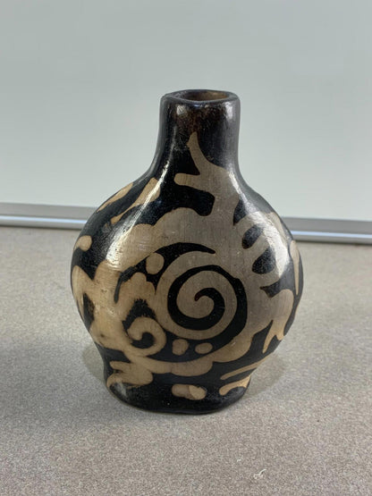 Modern Ceramic Vase Dark Brown or Black with Beige Circular Swirl