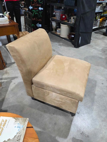 Tan Armless Accent Chair with Storage